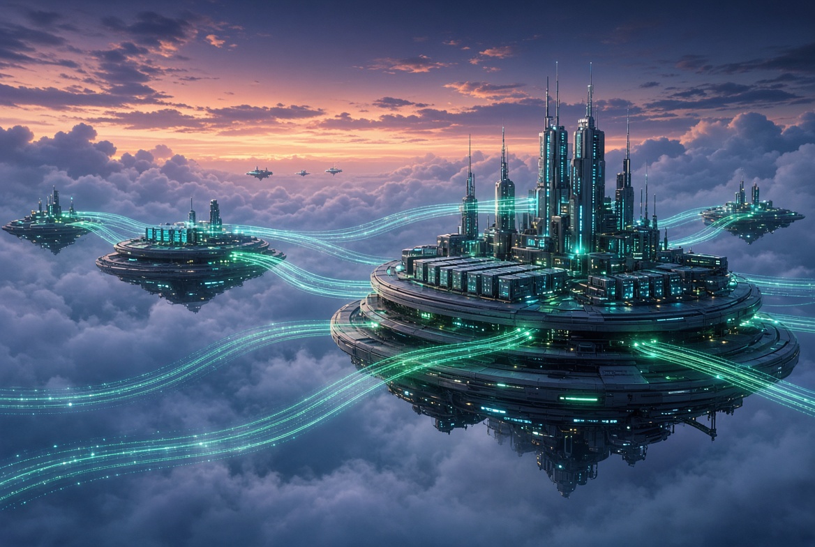 Cloud city with data connections